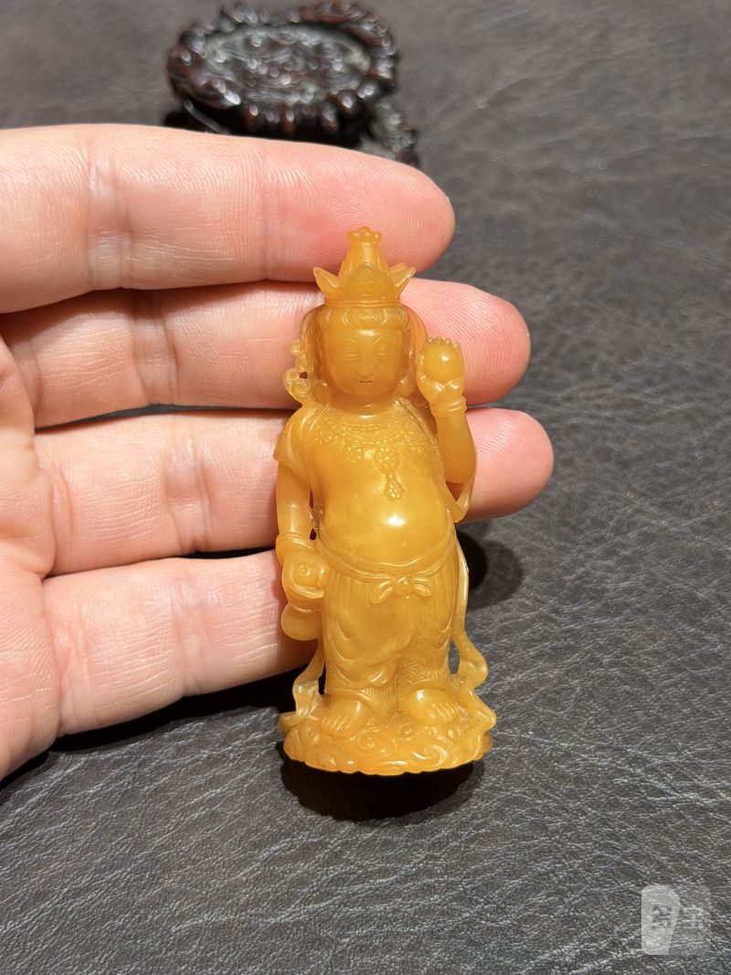 清代 寿山石观音塑像（木座、木盒） - 图8